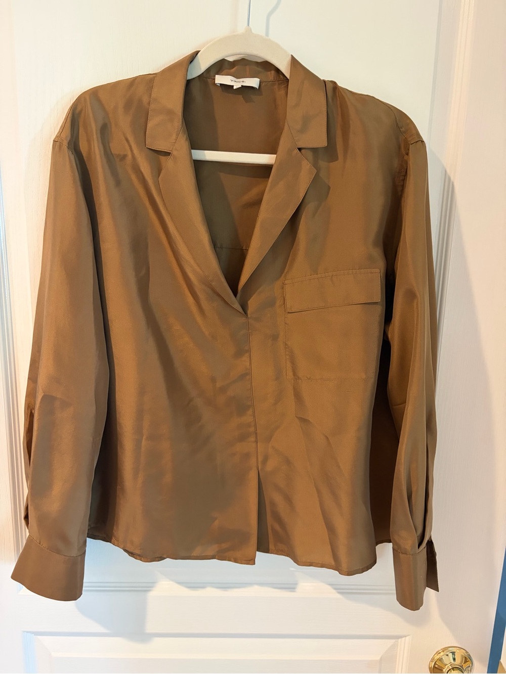 Vince Brown Pullover Long Sleeve Silk-Blouse